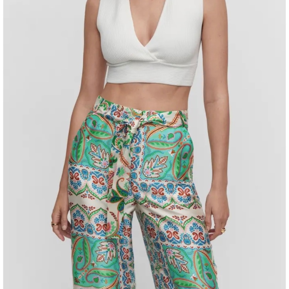 Mango satin paisley print pants